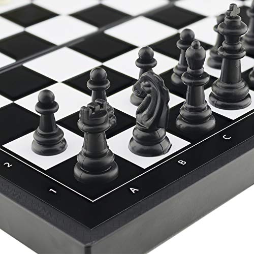 5 in 1 Magnetic Chess Checkers Dominoes Backgammon and Cards Set, Mini Travel Size Multi Board Games