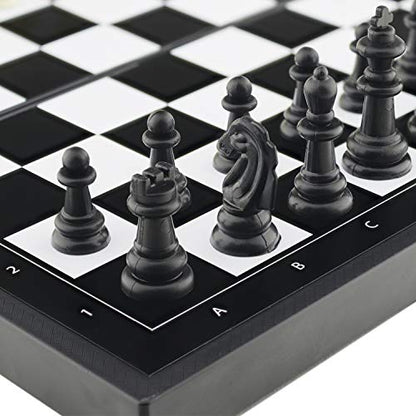 5 in 1 Magnetic Chess Checkers Dominoes Backgammon and Cards Set, Mini Travel Size Multi Board Games