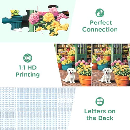 Jigsaw Puzzles for Adults 500 Pieces, Puppy Flower Shop Puzzles 500 Pieces, Challenging Yet Relaxing Jigsaw Puzzle Game for Adults, Glossy Sturdy Vibrant Puzzle Great Gift for Family Friends - style: Flower Shop