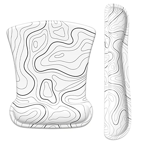 ITNRSIIET Mouse Pad Wrist Support Keyboard Wrist Rest Pad Ergonomic Mousepad Non-Slip Memory Foam Keyboard Pad Easy Typing Pain Relief Perfect for PC Laptop Gaming Office, Topographic Contour White - color: Topographic Contour White