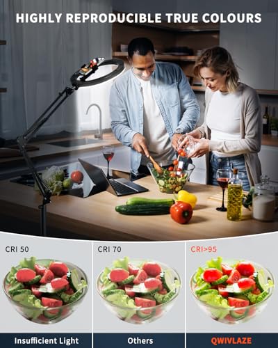 10" Ring Light Tripod for iPhone Overhead Phone Mount Holder, Flexible Ring Light with Stand - LED CRI >95 & Adjustable 70" Height, Phone Stand for Recording Video Camera Selfie Vlog TikTok YouTube - size: 10 inches