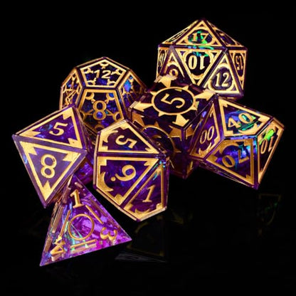 DND Resin dice Color Sharp Edge dice Set Dungeon Polyhedron D and D dice Set Suitable for D&D Role-Playing Tabletop Games D20 D12 D10 D8 D6 D4 (Purple;) - color: Purple;