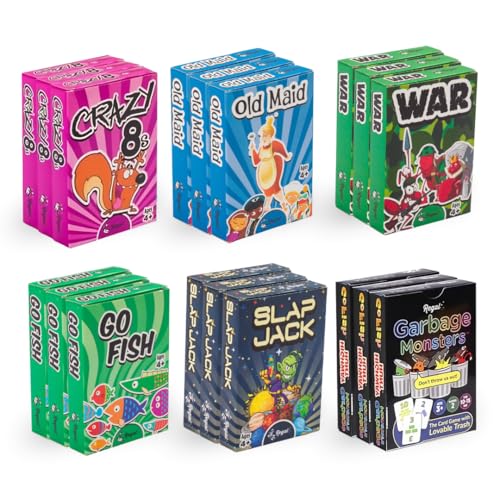 Regal Games Card Games for Kids - Go Fish, Crazy 8's, Old Maid, Slap Jack, Garbage Monsters, War - Simple & Fun Classic Family Table Game Sets (3 x 6) - color: Set of 18 Decks