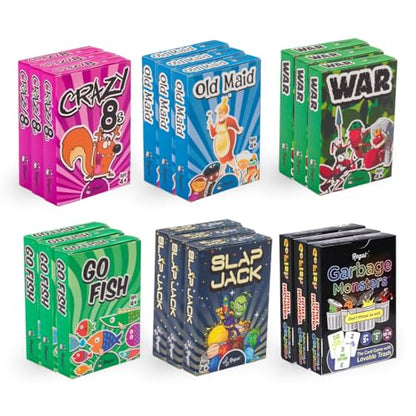 Regal Games Card Games for Kids - Go Fish, Crazy 8's, Old Maid, Slap Jack, Garbage Monsters, War - Simple & Fun Classic Family Table Game Sets (3 x 6) - color: Set of 18 Decks