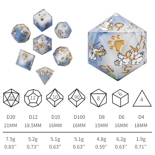DND Dice Set 7-Pcs, Sharp Edge Cute Dog Style Resin Dice Polyhedral Resin Sharp Edge Dice for Roleplaying Games Dungeons and Dragons RPG MTG Table Games（Poodle） - color: Blue and White, style: Poodle