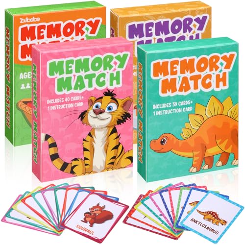 Zubebe 4 Sets Memory Matching Game for Kids Memory Match Fun Matching Game Educational Toys for Family Night, Party Favors, Classroom Prizes (Style 1) - style: Style 1