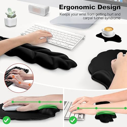 Keyboard Wrist Rest and Mouse Pad with Wrist Support Set, Ergonomic Leaf Shape Mouse Pad with Non-Slip Base, Pain Relief Memory Foam Mousepad for Computer,Laptop,Home Office, Black - color: Black