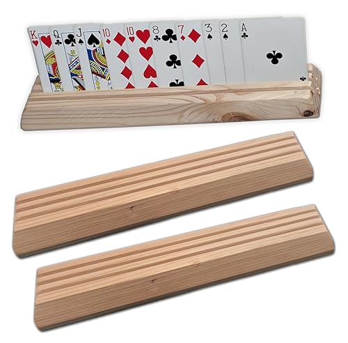 Wooden Playing Card Holders – Set of 2 – Handmade Pine 3-Slot Organizers for Seniors, Kids & Game Night – Durable, Veteran-Made in USA