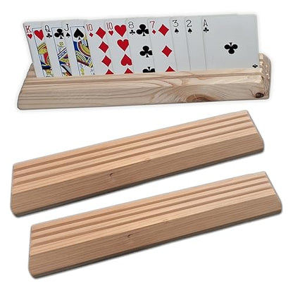 Wooden Playing Card Holders – Set of 2 – Handmade Pine 3-Slot Organizers for Seniors, Kids & Game Night – Durable, Veteran-Made in USA