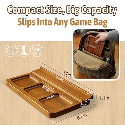 2-Pack Solid Wood Dice Tray with Card Holder Stand,Multi-Compartment Card Organizer & Playing Card Tray for Board Games, Tarot Cards, Coins, Tabletop Gaming Accessories (Oak)