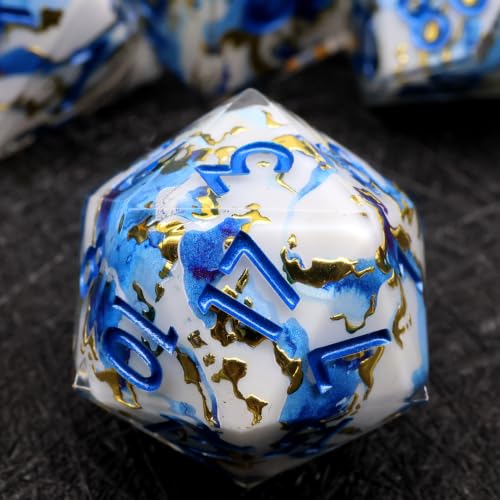 XENOLUX Polyhedral Resin DND Dice Set - Marble Effect with Gold Holographic Foil, Hand-Polished RPG Dice in Tin Box for Dungeons and Dragons (L21) - color: L21