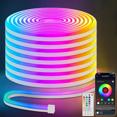 Lamomo LED Neon Rope Lights 32.8Ft, RGB LED Strip Lights Control with App/Remote, Music Sync Color Changing Waterproof Flexible Led Light Strip, Cuttable Gaming 24V Neon Lights for Bedroom Indoor - color: RGB (Red, Green, Blue), size: 32.8FT