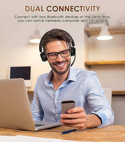 Soothielec Bluetooth Headset with Noise Cancelling Microphone, Wireless Headset with Mic for Work & USB Dongle for PC/Computer/Laptop/Cell Phones - color: Dark Black