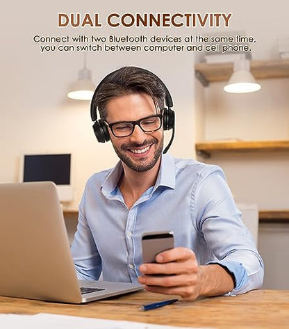 Soothielec Bluetooth Headset with Noise Cancelling Microphone, Wireless Headset with Mic for Work & USB Dongle for PC/Computer/Laptop/Cell Phones - color: Dark Black