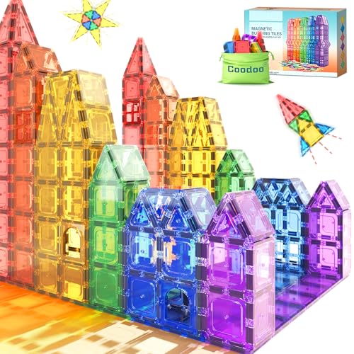 Coodoo Magnetic Tiles Kids Toys STEM Magnet Toy for Toddler Magnetic Blocks Building Preschool Learning Sensory Montessori Toys for 3+ Year Old Boys and Girls, Safe Creativity Toddler Kids Toy 40PCS