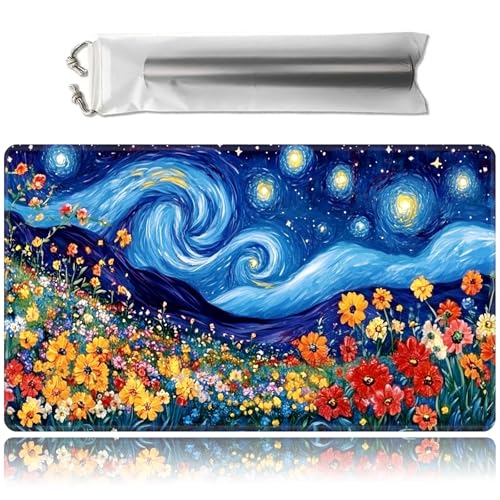 for MTG Game Playmat with Storage Bags,Game Mat 24 x 14 inches,TCG and Board Game Mat for Cards,Mousepad Desk Mats-Flower Field Night Sky - color: Flower Field Night Sky, size: No With Zones