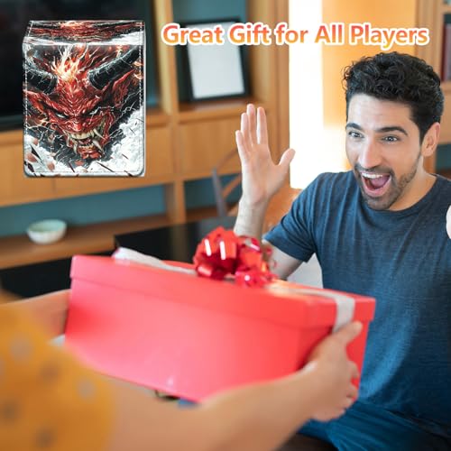 Card Deck Box, Card Storage Box Fits 100+ Single Sleeved Cards, Large Capacity PU Leather Card Storage Box with Strong Magnet for Magic Commander TCG/CCG, Fierce Red Demon - color: Fierce Red Demon