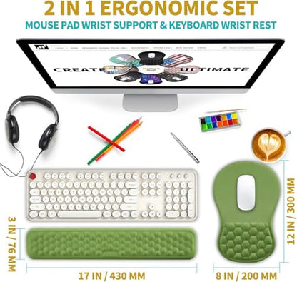 Hokafenle 2 in 1 Ergonomic Mouse Pad Wrist Support & Wrist Rest for Computer Keyboard Set, with Relieve Carpal Tunnel Pain Massage Bulge and Full Memory Gel Design (2In1 Set, Grass Green) - color: Hk018-grass Green