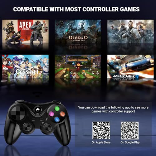 arVin Wireless Game Controller for iOS & Android, Bluetooth Gamepad Joystick with Phone Holder for iPhone 15/14/13/12, Samsung Galaxy S22/S21/S20, One Plus, TCL, Call of Duty, Apex Legends,Direct Play - color: Black