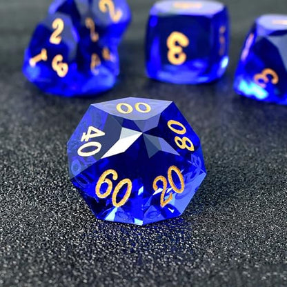 Prism Stone Dice Set D&D, 7-Piece Crystal Glass Gemstone DND Dice Set, Polyhedral RPG Crystal Dice for Dungeons and Dragons, Stone D4 D6 D8 D10 D% D12 D20 Dice - color: Prism Blue