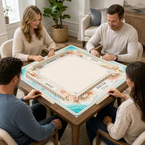 Beach Sea Shell Mahjong Mat,Non Slip American Mah Jongg Table Mat | 32in soft neoprene mah jongg mat reduces tile noise protects tabletops & packs easily for game nights or a thoughtful gift - color: 018