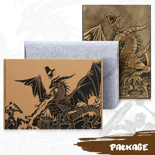 DND Dungeons Master Screen, DNDND Faux Leather 3D Embossed Four-Panel with Pockets for DND Dungeons and Dragon Tabletop Game (Brass) - color: Brass