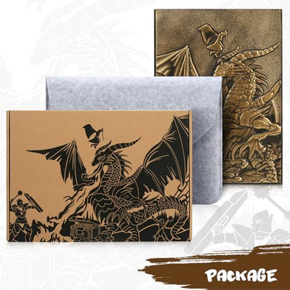 DND Dungeons Master Screen, DNDND Faux Leather 3D Embossed Four-Panel with Pockets for DND Dungeons and Dragon Tabletop Game (Brass) - color: Brass