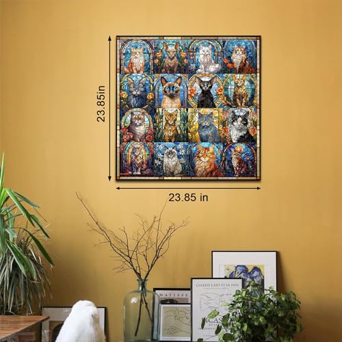 Stained Glass Puzzle Cat Puzzles for Adults 1000 Pieces, Colorful Kitty Kitten Collage Puzzles 1000 Pieces, Hard Difficult Impossible Challenging Jigsaw Puzzles for Adults - style: Stained Glass Cats
