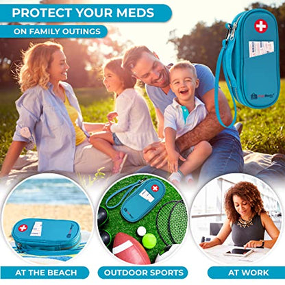 PracMedic Bags Epi Pens Carrying Case- Insulated Epipen Carry Case (Teal) | Holds 2 Epi Pens, Auvi-Q or Neffy, Inhaler & Antihistamine. Medical Case for Allergy, Asthma & Diabetes Medicines - color: Teal