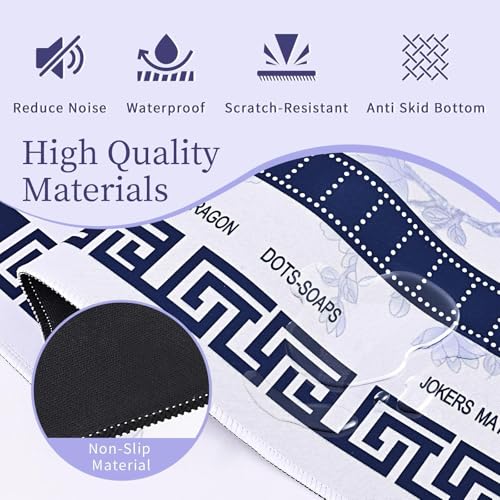 Blue Mahjong Mat for Table 31.5" x 31.5", Neoprene American Mahjong Table Mat with Rules Print, Non Slip Waterproof Mahjong Mat with Carry Bag for Mahjong, Poker & Board Games