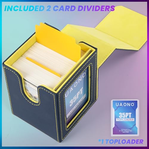 UAONO Card Deck Box for MTG Commander, Fits 100 Double-Sleeved Cards | Independent Commander Display, Magnetic Deck Case for Magic the Gathering TCG, 2 Dividers & 1 Top Loader (Blue/Yellow) - color: A-Blue&Yellow