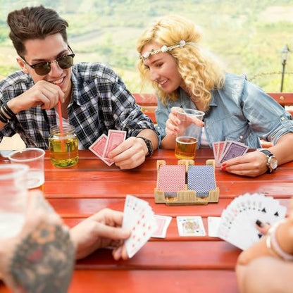 Kathfly Upgraded 2 Decks Wood Playing Card Holder 360° Rotating, Canasta Card Holder Tray Organizes, Poker, Games, Smooth Rotate Design & Easy Access, Balance & Stability(Wood Color) - style: 2 Decks