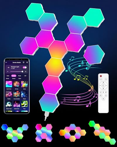 Kangtaixin Hexagon LED Lights 12 Pack - RGB Wall Panels with Music Sync, Smart App & Remote Control, DIY Modular Hex Light for Gaming Room, Bedroom, Living Room, Wall Decor - size: 12 Pack