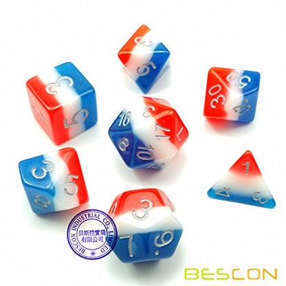 Bescon Glowing Polyhedral Dice 7pcs Set French KISS, Luminous RPG Dice Glow in Dark, DND Role Playing Game Dice - color: French Kiss