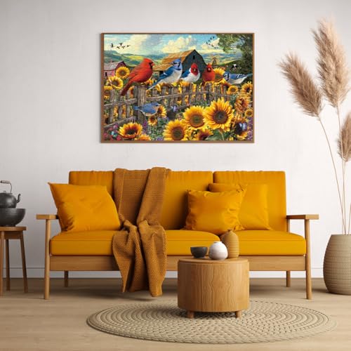 HUADADA-Sunflower Birds-Jigsaw Puzzles for Adults 1000 Pieces, Interlock Perfectly No Dust, Impossible Difficult Hard Fun 1000 Piece Jigsaw Puzzles for Adults-1:1 Poster - color: Sunflower Birds