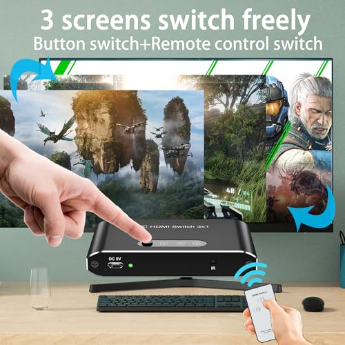 HDMI 2.1 Switch 3 in 1 Out,8K HDMI Splitter Switcher,Supports 4K@120Hz,8K@60Hz, 48Gbps Ultra HD HDMI Box, Aluminum Shell, Compatible with PS4/PS5, Xbox, Fire Stick, Apple TV, Roku, HD TV. - color: 8KBlack
