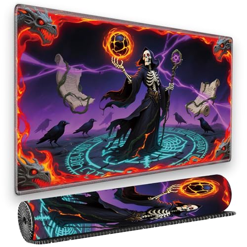 for MTG Playmat, for TCG Play Mat, 24 x 14 inches, Magic Game Card Mat Commander Playmat,Trading Card Inked Game Mat,Battle Game Rubber Non-Slip Mat - Skull Mage - color: Skull Mage