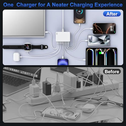 USB C Charger Block 200W Charging Station Hub for Multiple Devices Upgraded GaN III 8-Port PD 65W Fast Laptop Power Adapter for MacBook Pro/Air,DELL,iPad,HP,iPhone 16/15,Samsung S25/S24,Steam Deck etc