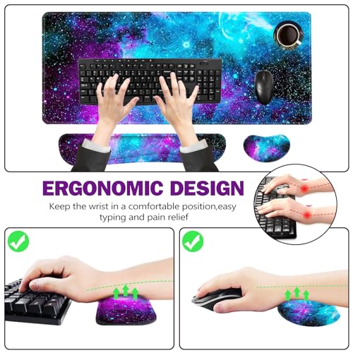 ToLuLu Extended Gaming Mouse Pad, Memory Foam Ergonomic Keyboard Mouse Wrist Rest Support Set, Large Desk Mat with Stitched Edges, Non-Slip Base Mousepad for Home Office Game and Study, Nebula Galaxy - color: Nebula Galaxy