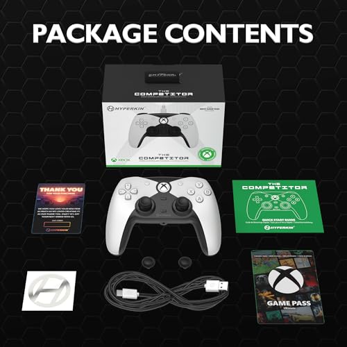Hyperkin The Competitor Wired Controller for XBOX Series X|S, XBOX One & PC with Hall Effect Joysticks & Impulse Triggers, Symmetrical Layout & Precision D-Pad - Officially Licensed XBOX - White - color: 화이트.