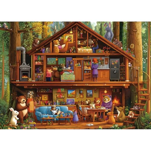 Animal Characters Jigsaw Puzzle, 1000 Pieces Puzzles for Adults, Bear Treehouse Forest Multicolor for Family Fun Decoration, Gifts, Party Toy, Finished Size 27.5" x 19.7" - color: Color-bear Treehouse, size: 27.5" X 19.7"