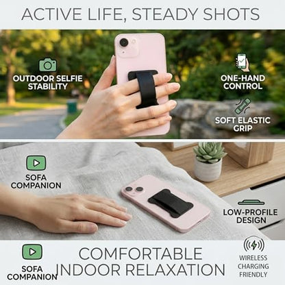 Universal Phone Grip for Smartphones - Phone Holder for Hand for Back of Phone - Wireless Charging Compatible (Black Pink) - 2Pack - color: Black Pink