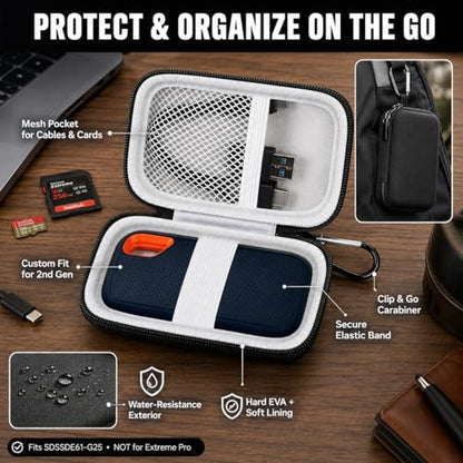 Hard Case Compatible with SanDisk 500GB/ 1TB/ 2TB/ 4TB Extreme Portable SSD - Up to 1050MB/s - USB-C, USB 3.2 Gen 2 - External for Solid State Drive. Carrying Travel Holder for USB Cables (Box Only) | Protective Storage Bag Fits for SanDisk 500GB/ 1TB/ 2T