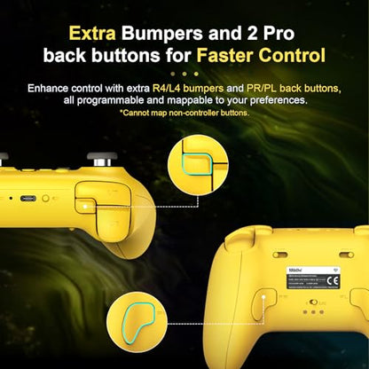 8Bitdo Ultimate 2 Bluetooth Controller for Switch 1/2, Windows PC | TMR Joysticks,Tactile/Hall Triggers,Programmable L4/R4 Bumpers,2 Back Paddle Buttons,RGB Ring,Yellow