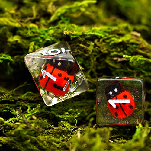 Cusdie 7-Die DND Dice, Polyhedral Dice Set Filled with Animal, for Role Playing Game D&D Dice (Ladybug) - color: Ladybug