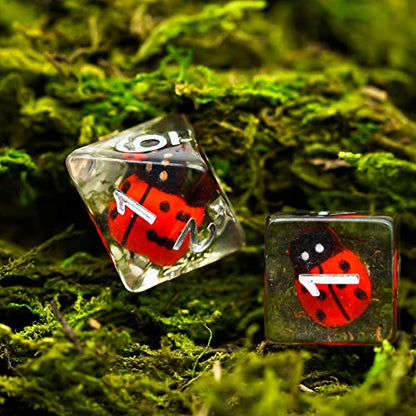 Cusdie 7-Die DND Dice, Polyhedral Dice Set Filled with Animal, for Role Playing Game D&D Dice (Ladybug) - color: Ladybug