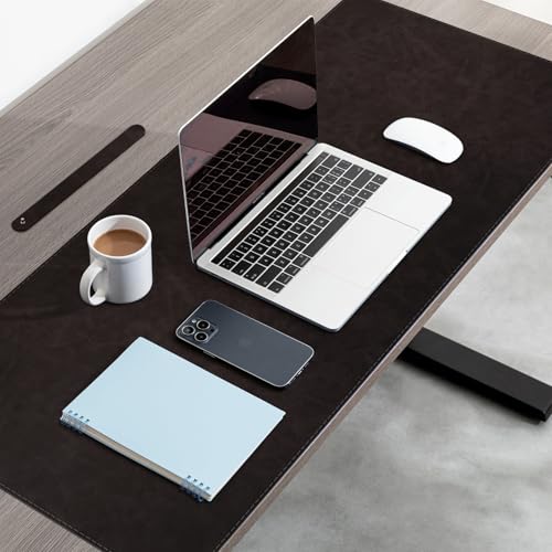 CHEERYGOO Faux Leather Desk Mat - Waterproof Mouse Pad, Non-Slip PU Leather Blotter, Writing Surface for Office and Home 47"x17" XXL Black - color: Black, size: 47" x 17"