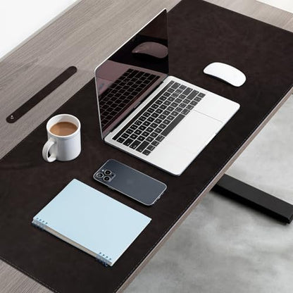 CHEERYGOO Faux Leather Desk Mat - Waterproof Mouse Pad, Non-Slip PU Leather Blotter, Writing Surface for Office and Home 47"x17" XXL Black - color: Black, size: 47" x 17"