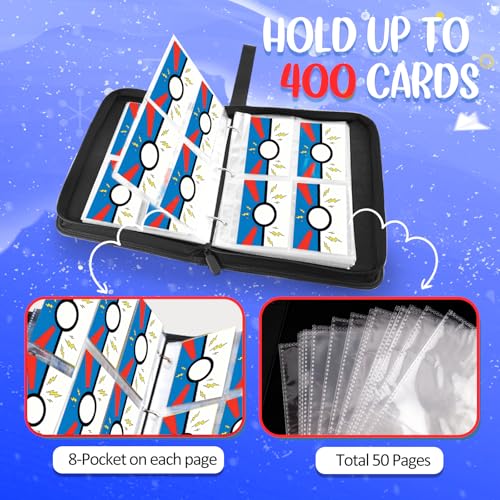 Collectible Trading Card Albums, 400 Card Holders with 50 Removable Sleeves, Portable 4 Pockets Collectible Trading Card Binder, PU Card Collection Binder for MTG, TCG, Sport Card, Game Cards - color: COBALT BLUE