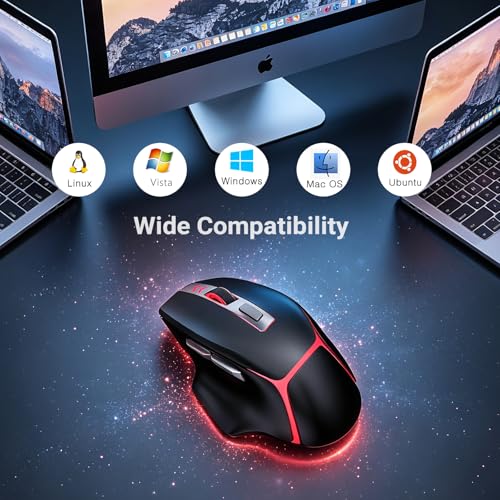 GAMCATZ Bluetooth Wireless Gaming Mouse,12500 DPI RGB Ergonomic Mouse with Tri-Mode (2.4G/USB-C/Wired), Rechargeable Gamer Mice for Computer, Mac, iPad, Laptop & PC (Black) - color: Black